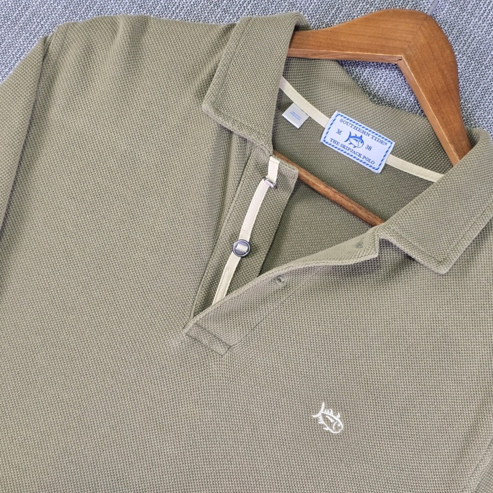 Southern Tide Woodland Outdoor Polo Mens M Skipjack Olive Green Long Sleeve Fall